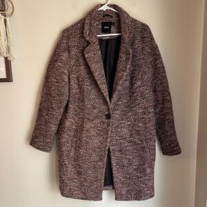 ASOS Tweed Wool Long pink black white oversized dress coat Teddy Jacket 10 EUC